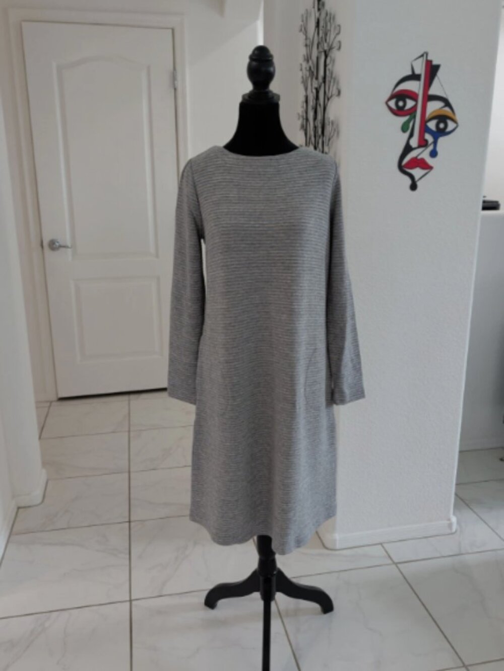 New J. Jill Tall Small Sweater Dress Gray Long Sleeve Round Neck Pockets ST